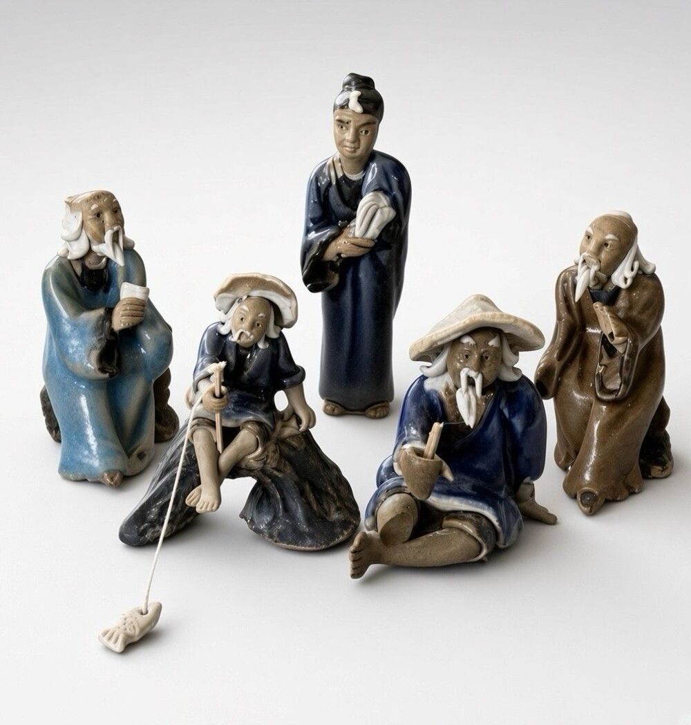 Vintage Chinese Shiwan Mudman Mudmen  Fisherman Figurine Clay Figurines